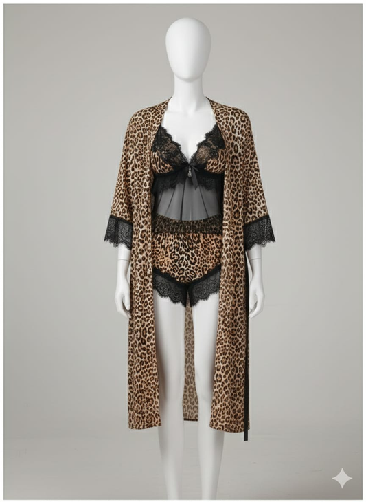 Luxury Leopard Print Lace 3-Piece - Nightwear