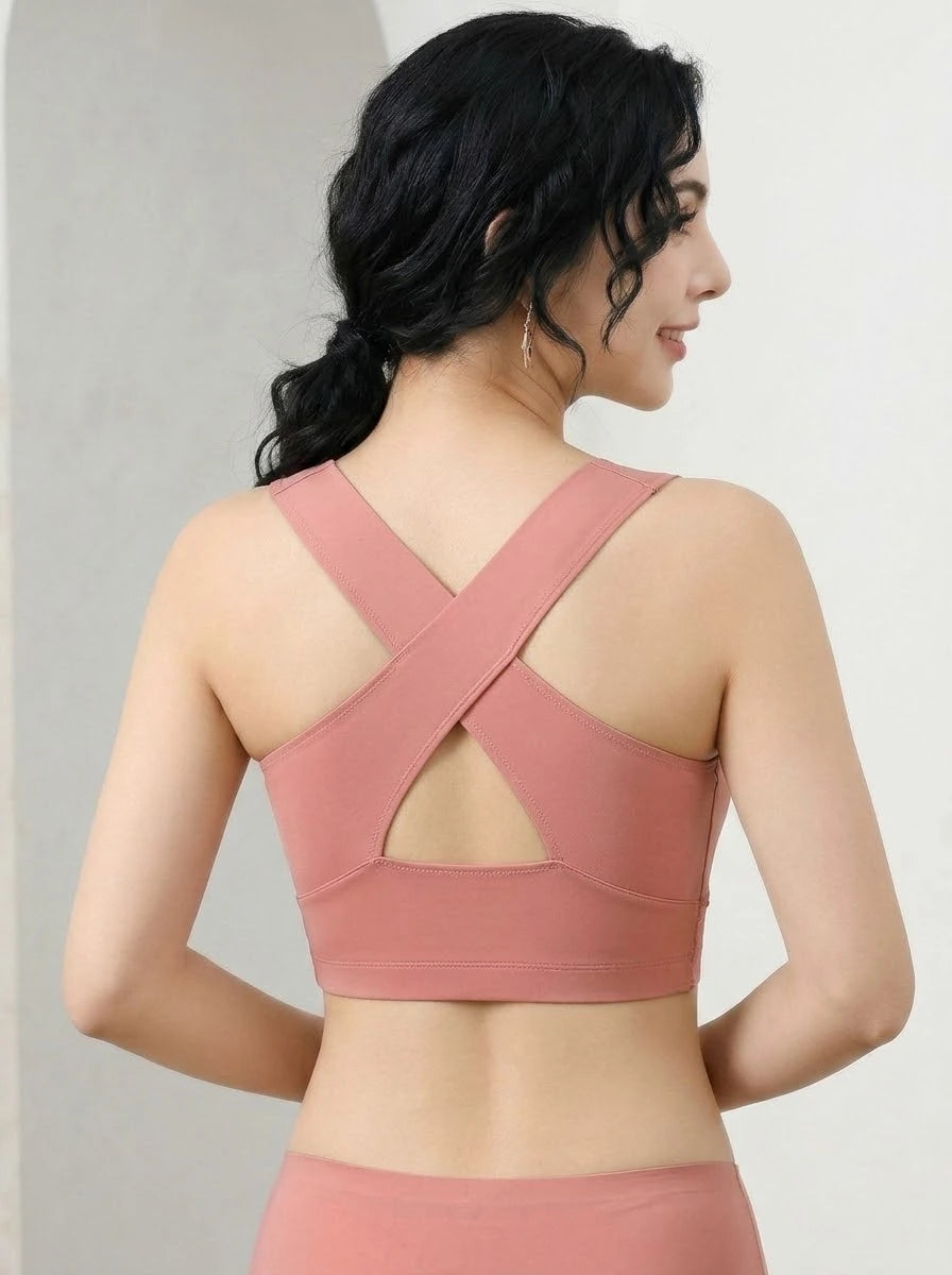 Women’s Lace Support Bra – Criss-Cross Back | Dusty Rose Pink