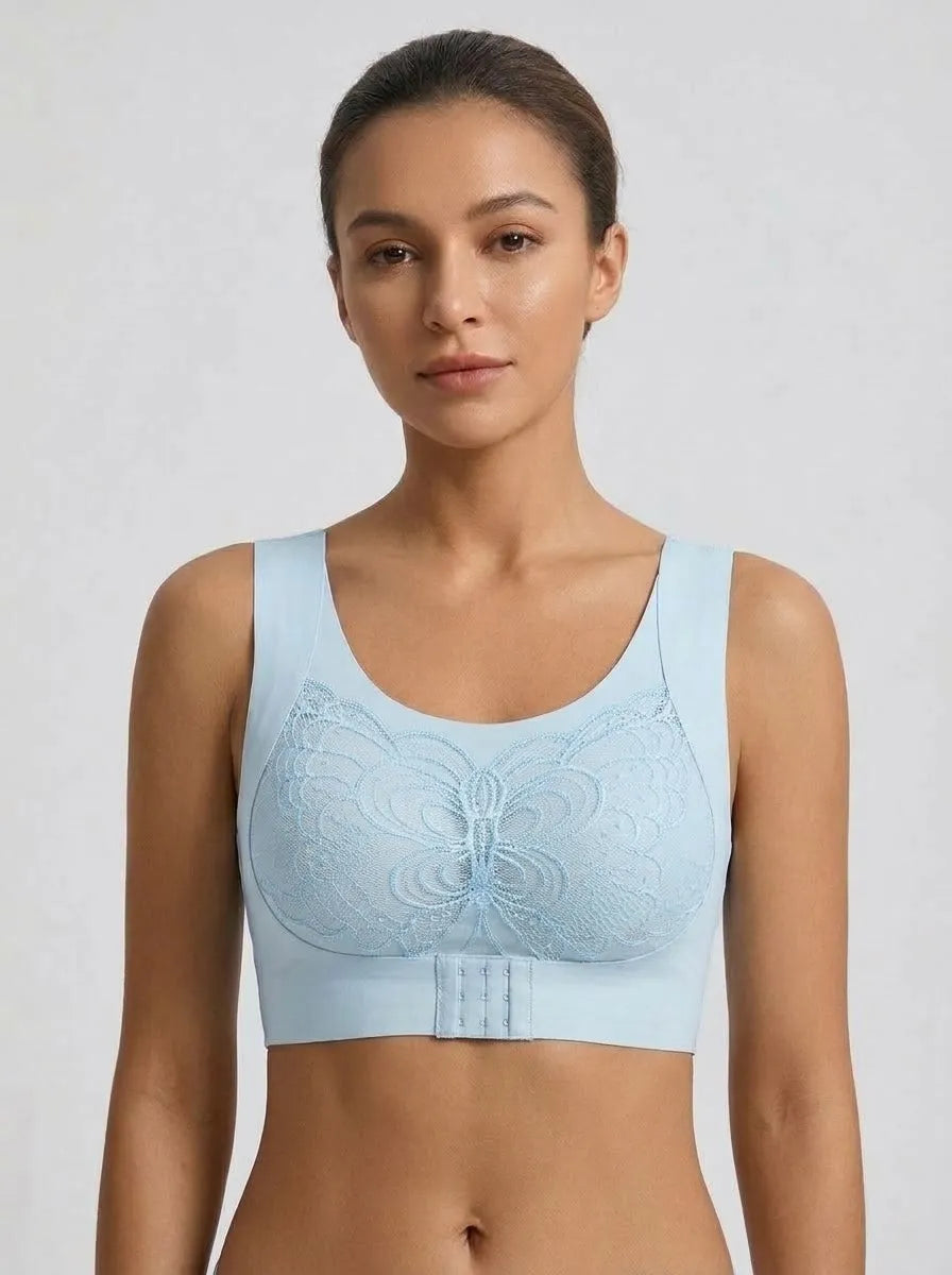 Women's Front Closure Lace Support Bra | Sky