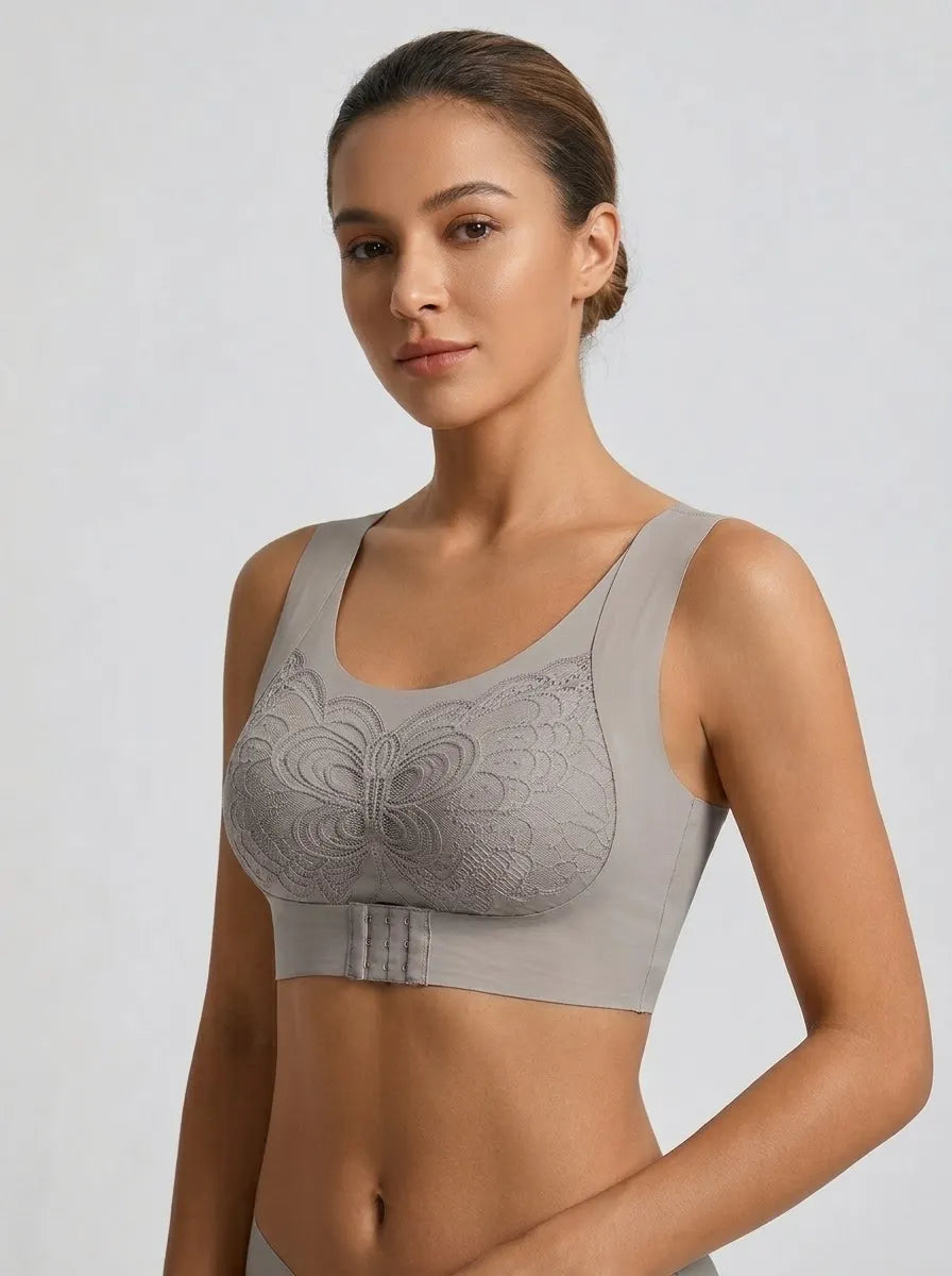 Women's Front Closure Lace Support Bra | Grey
