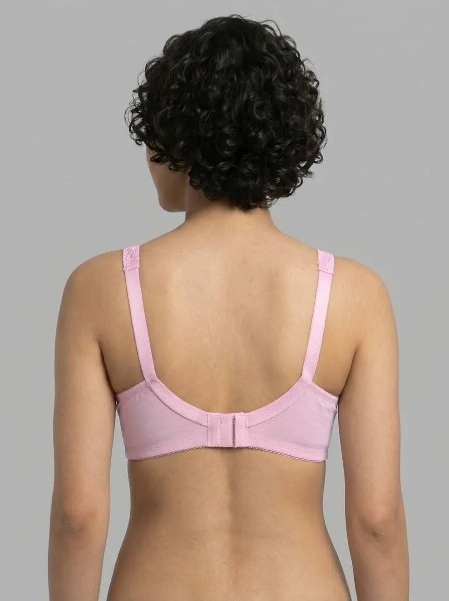 Pink Embroidered Cotton Bra โ Non-Padded, Non-Wired, Full Coverage