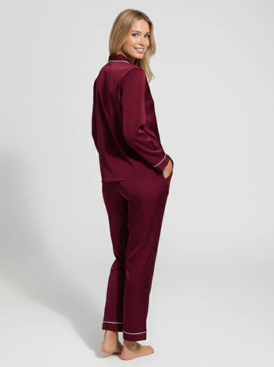 Silk Satin PJ Set – Luxury Nightwear Maroon (SJ-05)