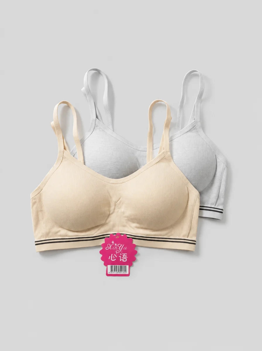 Teenage Seamless Cotton Training Bra – Pack of 2 (Beige & Grey)