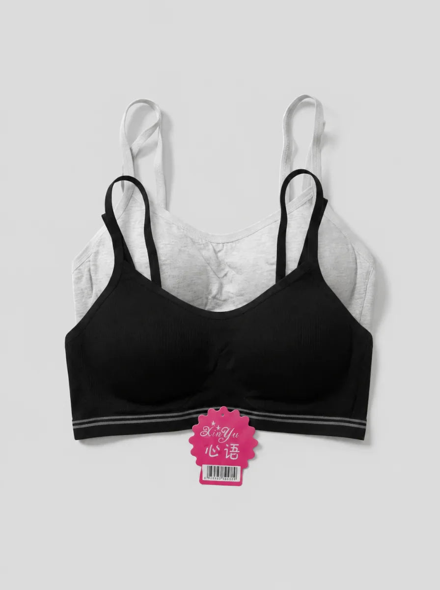 Teenage Seamless Cotton Training Bra – Pack of 2 (Black & Grey)