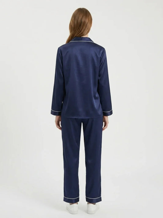 Silk Satin PJ Set – Luxury Nightwear Navy (SJ-02)