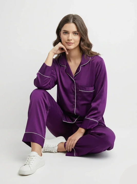 Silk Satin PJ Set – Luxury Nightwear Purple (SJ-03)