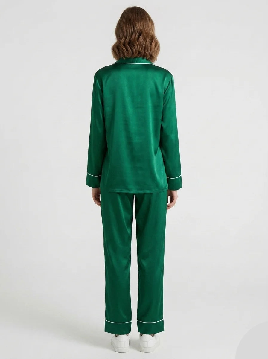 Silk Satin PJ Set – Luxury Nightwear Green (SJ-06)