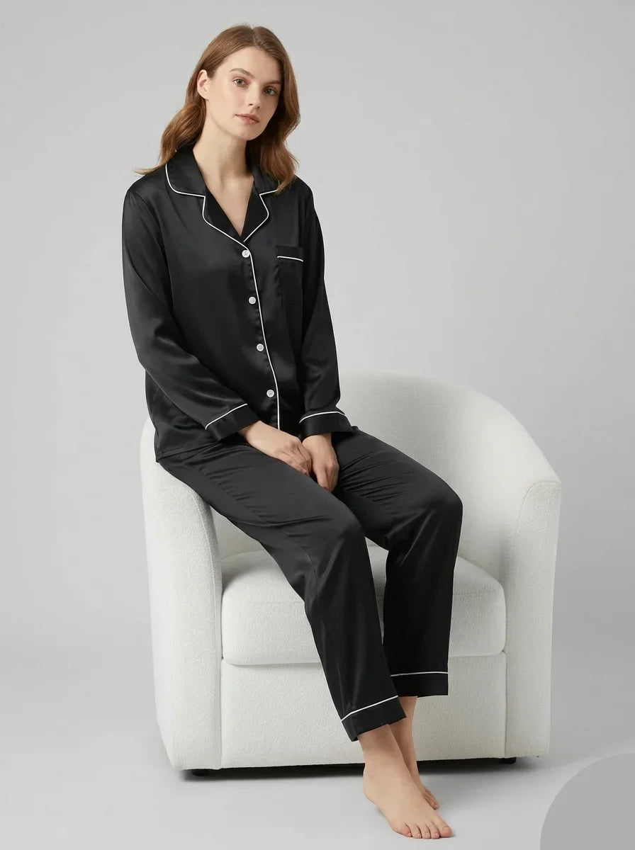 Silk Satin PJ Set – Luxury Nightwear Black (SJ-01)