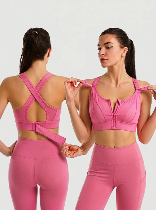 Front Zip High-Support Casual Sports & Gym Bra - Pink