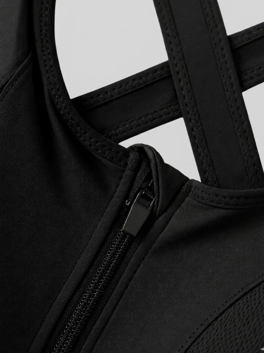 Front Zip High-Support Casual Sports & Gym Bra - Black