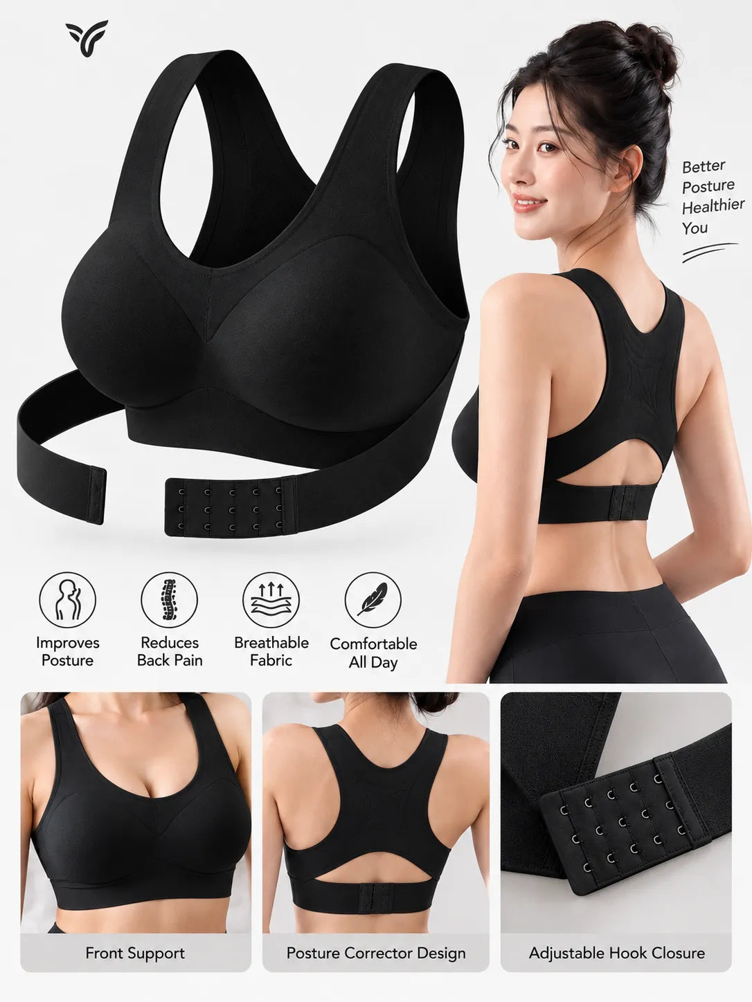 Posture Corrector Bra β Seamless Wire-Free Back Support | Black