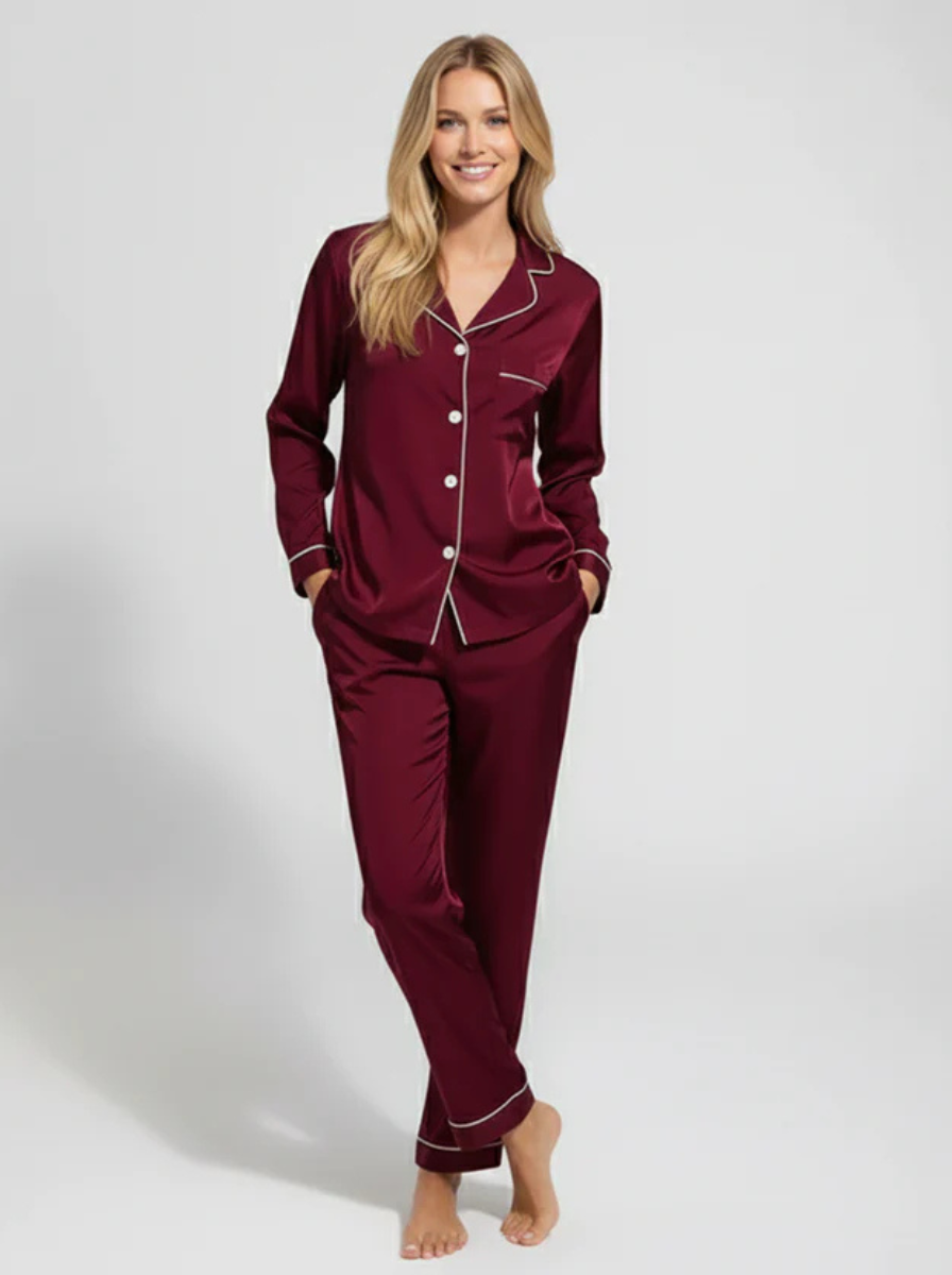 Silk Satin PJ Set – Luxury Nightwear Maroon (SJ-05)