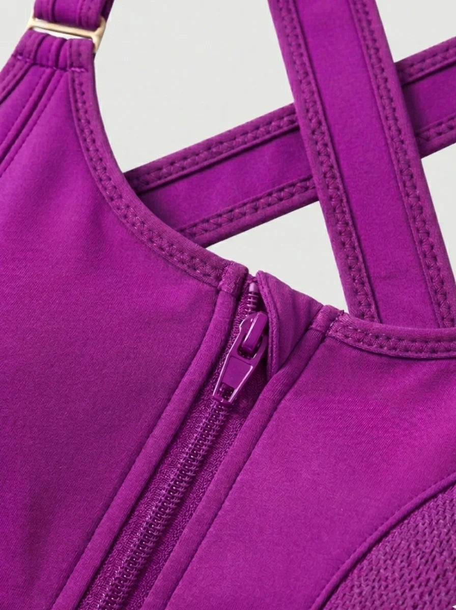 Front Zip High-Support Casual Sports & Gym Bra - Purple