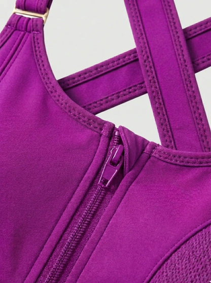 Front Zip High-Support Casual Sports & Gym Bra - Purple