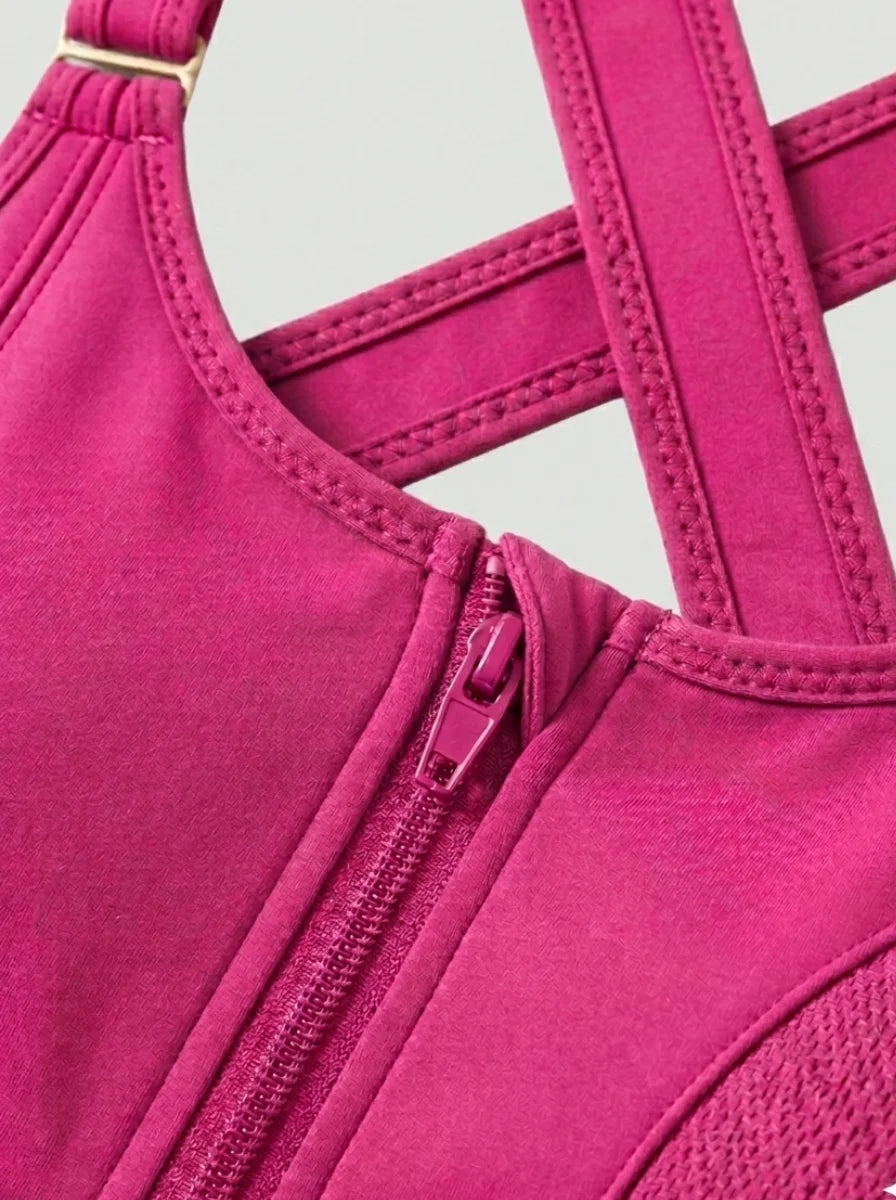 Front Zip High-Support Casual Sports & Gym Bra - Pink