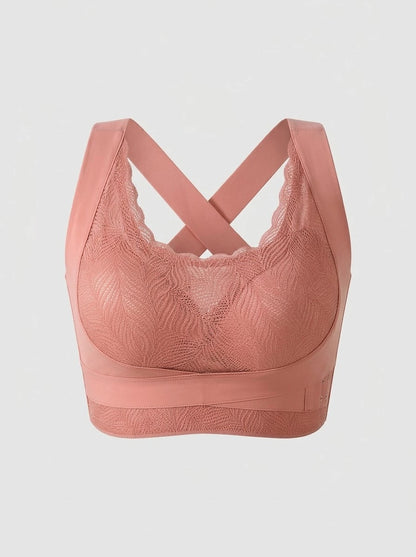 Women’s Lace Support Bra – Criss-Cross Back | Dusty Rose Pink