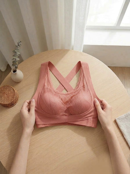 Women’s Lace Support Bra – Criss-Cross Back | Dusty Rose Pink
