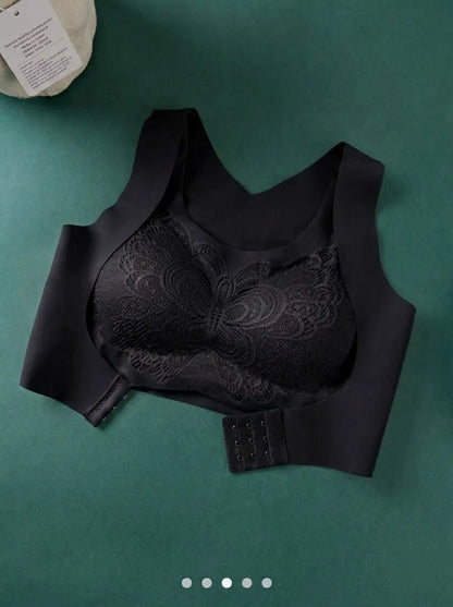 Women's Front Closure Lace Support Bra | Black