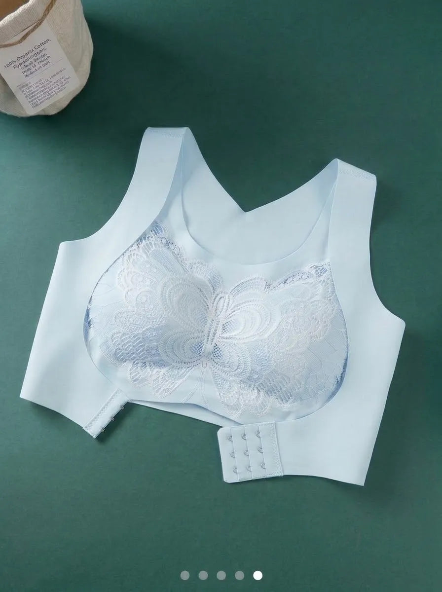 Women's Front Closure Lace Support Bra | Sky