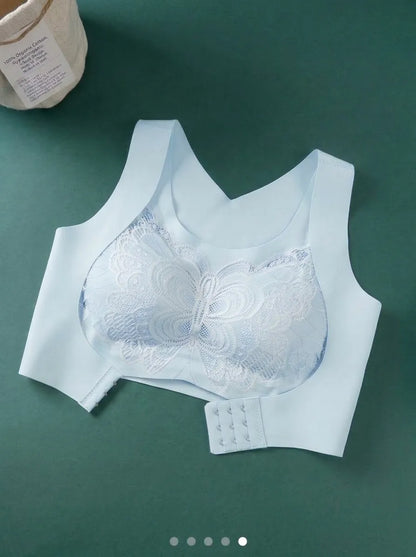 Women's Front Closure Lace Support Bra | Sky
