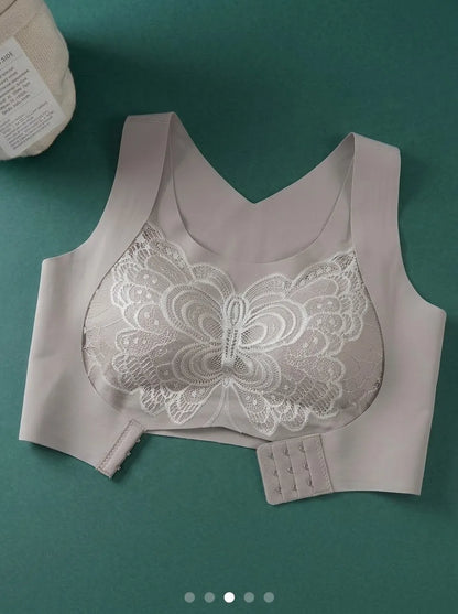 Women's Front Closure Lace Support Bra | Grey