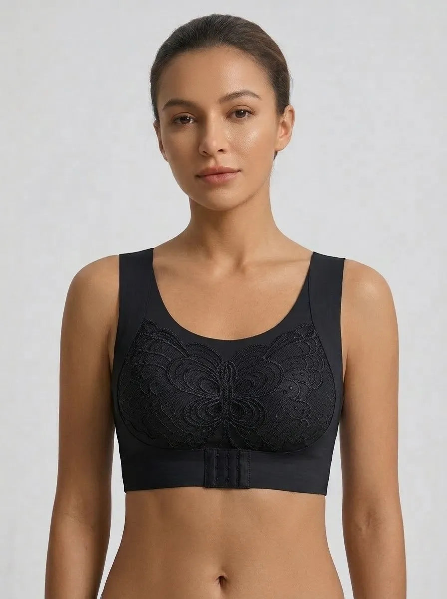 Women's Front Closure Lace Support Bra | Black