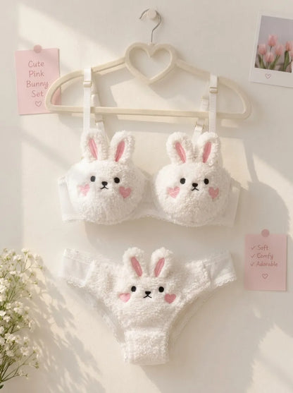 White Bunny Bra & Panty Set – Soft Sherpa Lingerie for Women