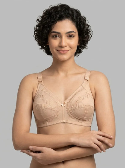 Skin Embroidered Cotton Bra – Non-Padded, Non-Wired, Full Coverage