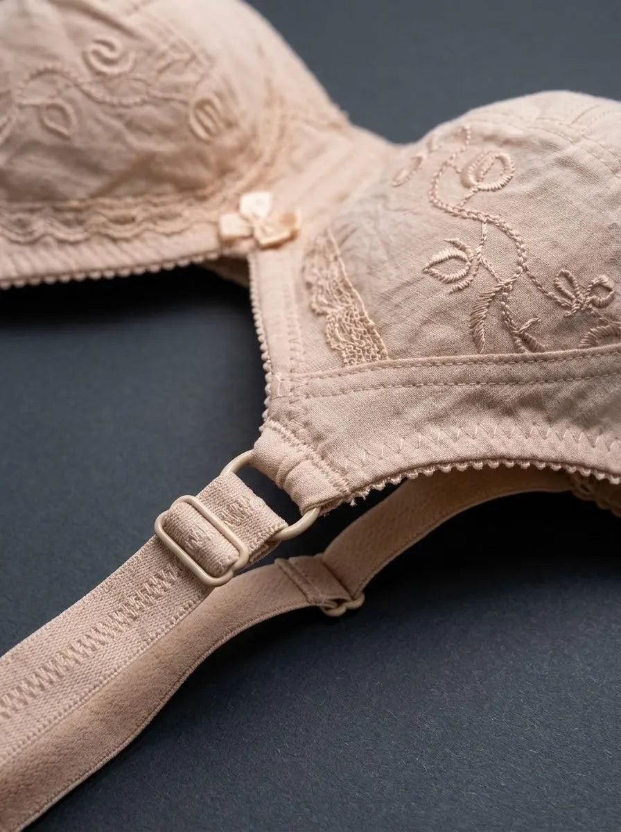 Skin Embroidered Cotton Bra – Non-Padded, Non-Wired, Full Coverage