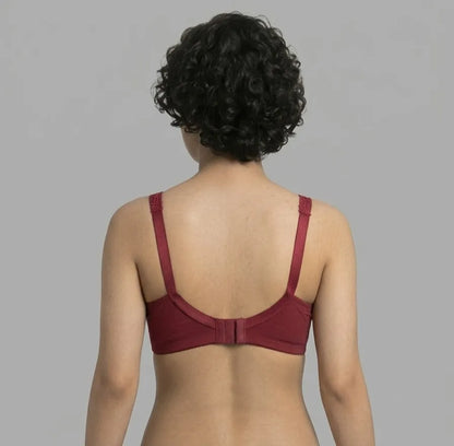 Maroon Embroidered Cotton Bra – Non-Padded, Non-Wired, Full Coverage