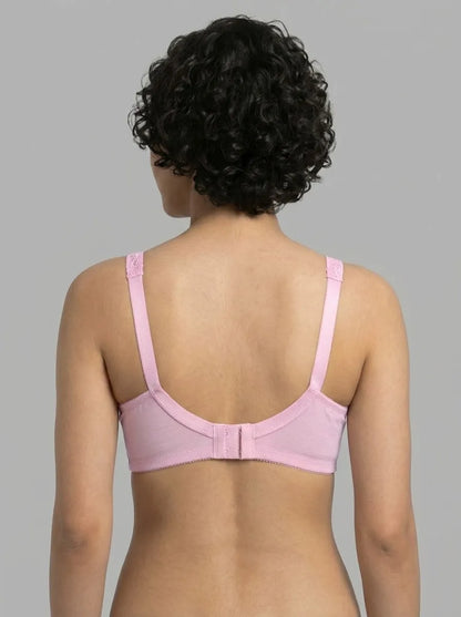 Pink Embroidered Cotton Bra – Non-Padded, Non-Wired, Full Coverage