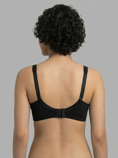 Black Embroidered Cotton Bra – Non-Padded, Non-Wired, Full Coverage