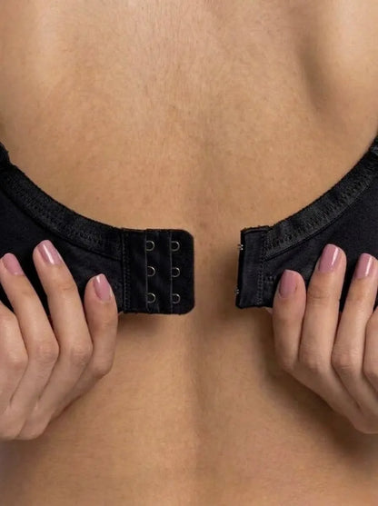Black Embroidered Cotton Bra – Non-Padded, Non-Wired, Full Coverage