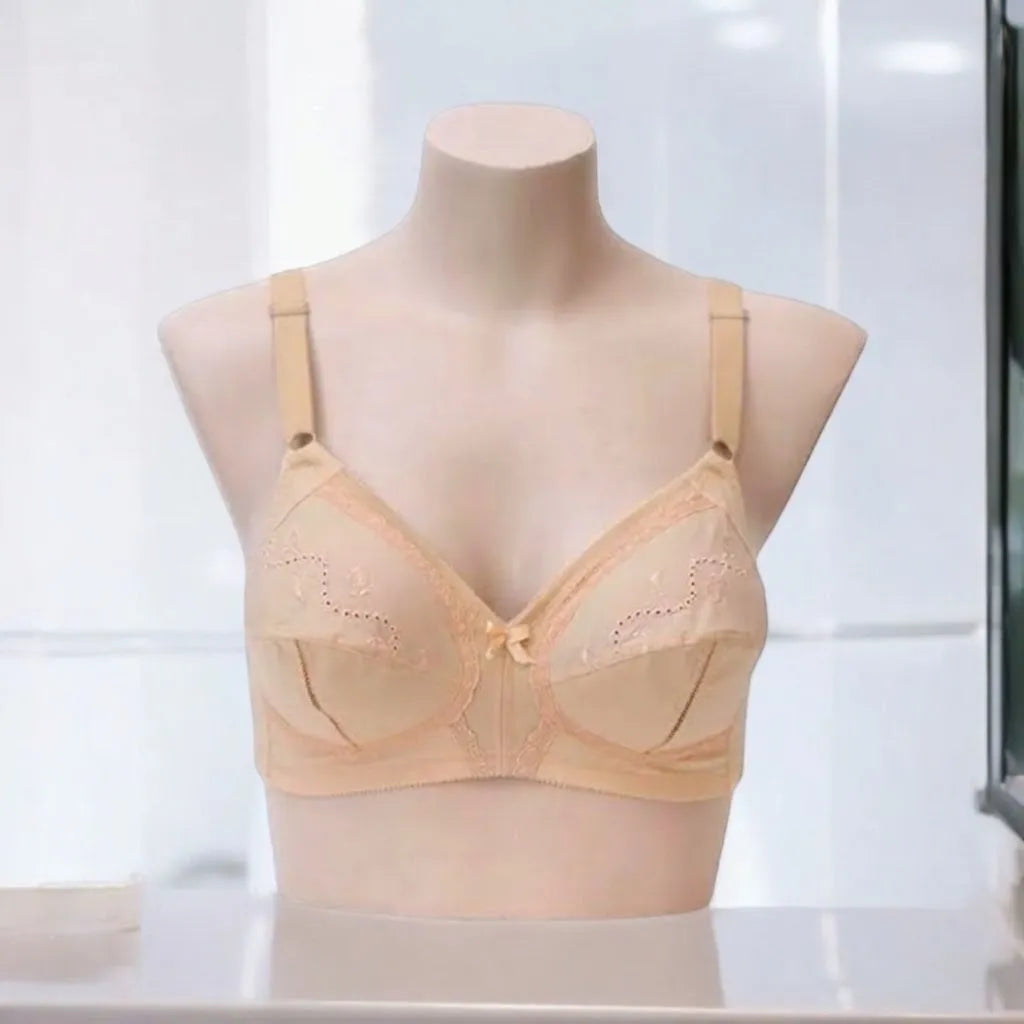 Skin Embroidered Cotton Bra – Non-Padded, Non-Wired, Full Coverage