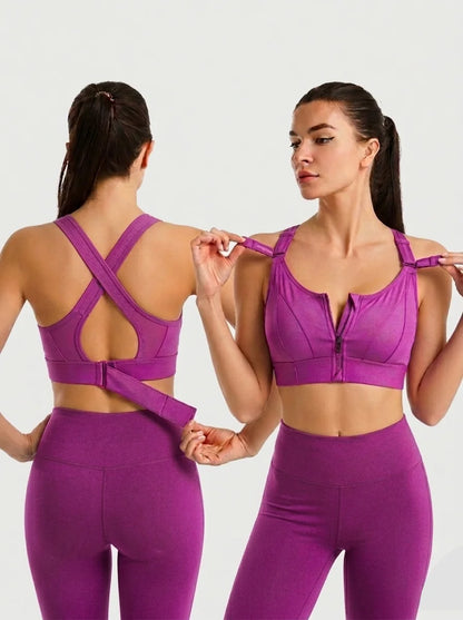 Front Zip High-Support Casual Sports & Gym Bra - Purple