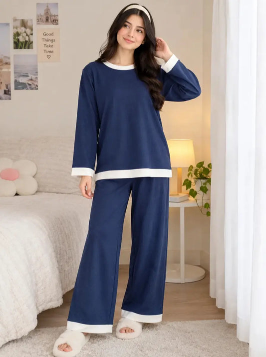 Premium Cotton Jersey PJ Set for Women – Navy