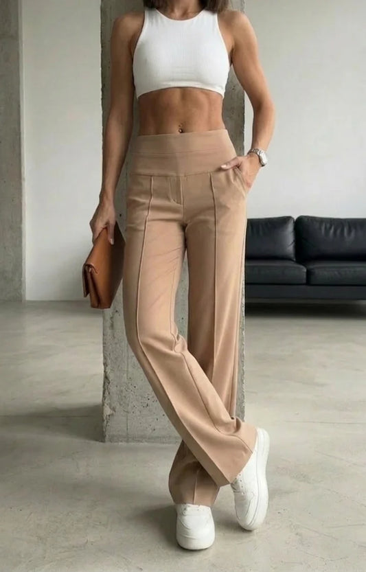 Imported Lycra Comfort Fit Trousers - Beige