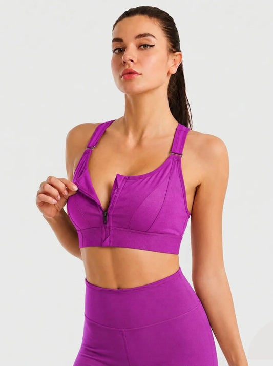 Front Zip High-Support Casual Sports & Gym Bra - Purple