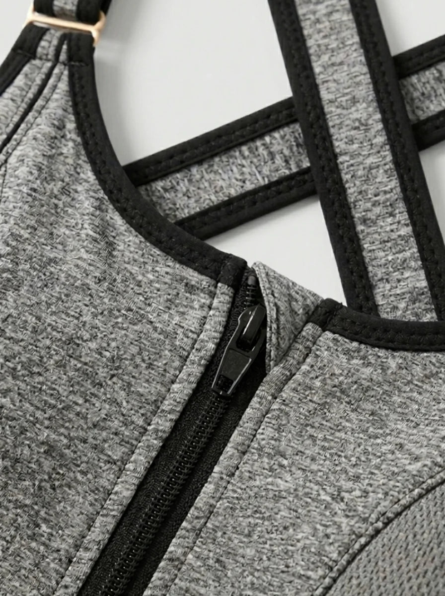 Front Zip High-Support Casual Sports & Gym Bra - Grey