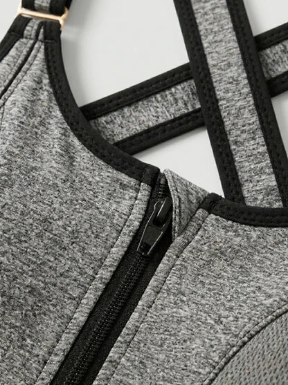 Front Zip High-Support Casual Sports & Gym Bra - Grey