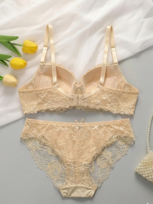 Elegant Lace Comfort Padded Bra & Panty Set – Skin