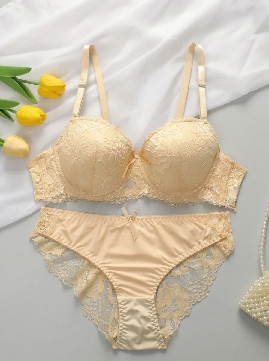 Elegant Lace Comfort Padded Bra & Panty Set – Skin