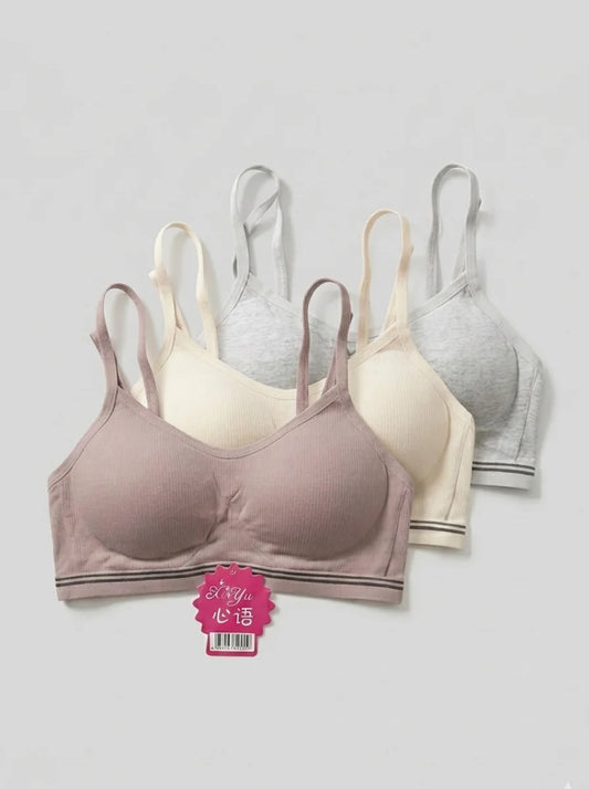 Teenage Seamless Cotton Training Bra – Pack of 3 (Dusty Pink, Grey & Beige)