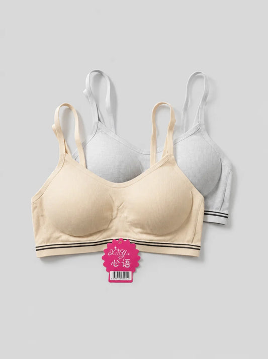 Teenage Seamless Cotton Training Bra – Pack of 2 (Beige & Grey)