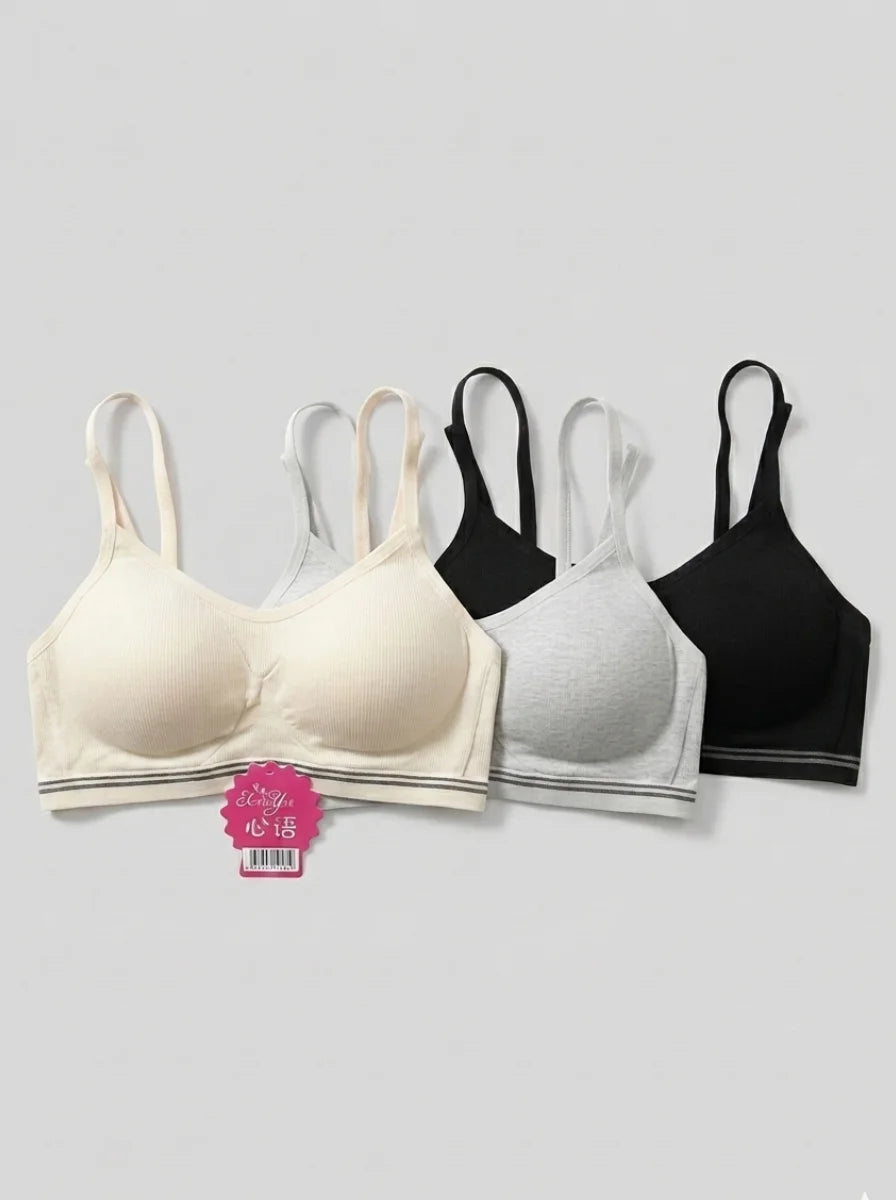 Teenage Seamless Cotton Training Bra – Pack of 3 (Black Grey & Beige)