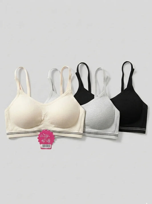 Teenage Seamless Cotton Training Bra – Pack of 3 (Black Grey & Beige)