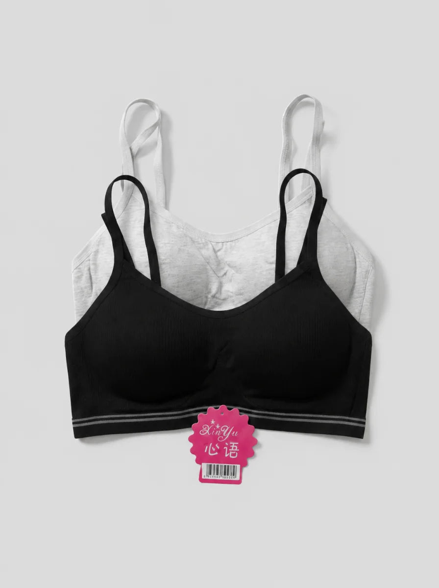 Teenage Seamless Cotton Training Bra – Pack of 2 (Black & Grey)