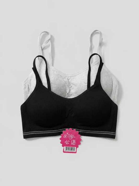 Teenage Seamless Cotton Training Bra – Pack of 2 (Black & Grey)