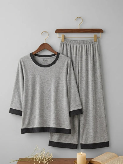 Premium Cotton Jersey PJ Set for Women – Light Grey