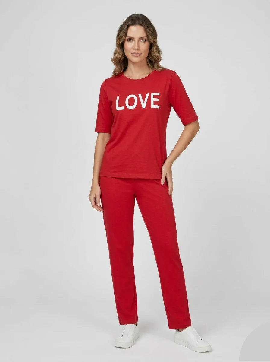 Love Print Banayni Soft PJ Set for Women – Red